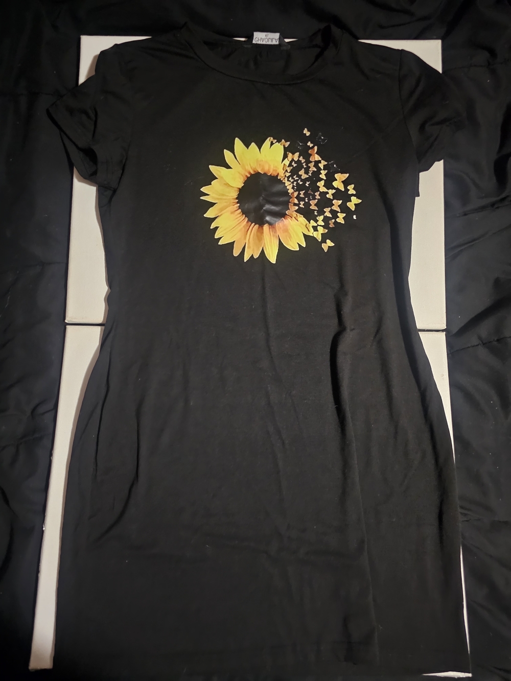 Black Sunflower Short Sleeve Tee Dress